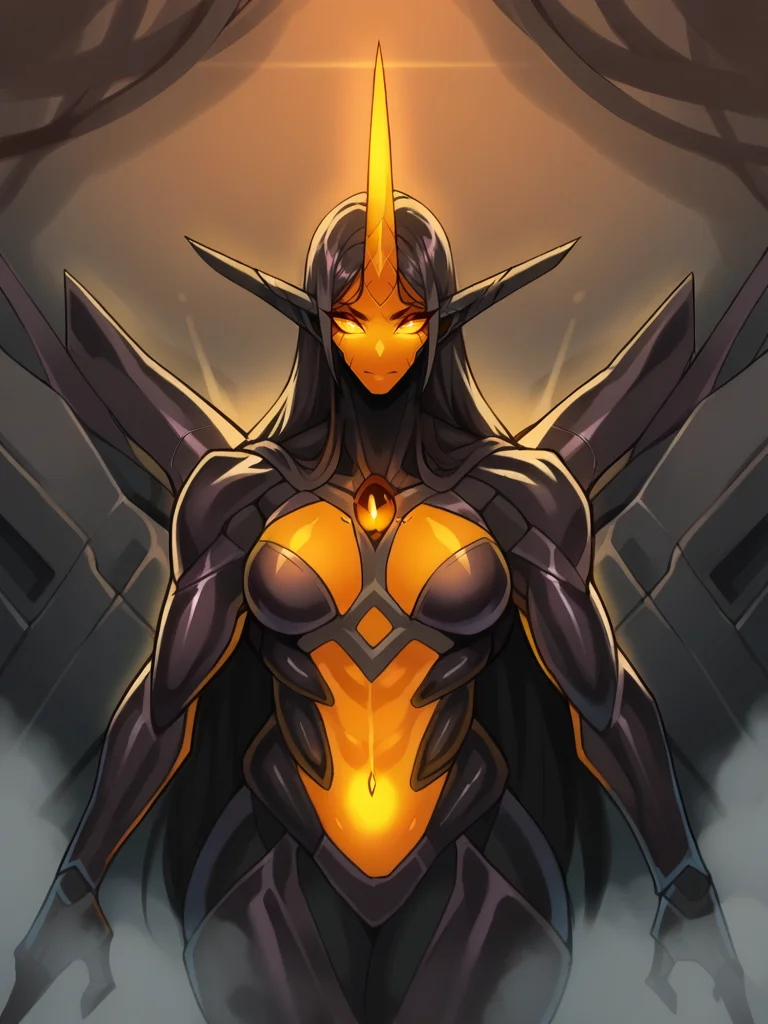 Score_9, score_8_up, score_7_up, score_6_up, source_anime, 1girl, solo, upper body, BREAK, machina, glowing eyes, BREAK, joints, BREAK, midriff, wide hips, BREAK, OverallDetailXL, <lora:Machina_Corruption_Omega_Processor_Pony_V2:1>