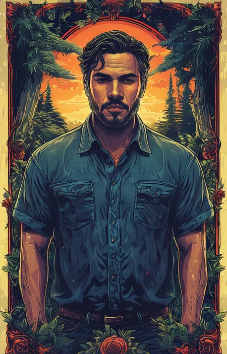 masterpiece,best quality,<lora:tbh160-sdxl:0.9>,illustration,style of Dan Mumford, portrait of man