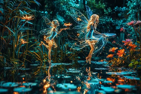 Close up photo of a ((water fairy)) gliding over a pond, reflections in the water, night scene. ral-exposure, in the style of double exposure, neon art nouveau, long exposure, wimmelbilder, layered lines, neonpunk, chiaroscuro, best quality, masterpiece, highres, absurdres, incredibly absurdres, huge filesize, wallpaper, colorful,8K,RAW, Style by J.C. Leyendecker. Canon 5d Mark 4, Kodak Ektar, 35mm,Long_Exposure <lora:ral-exposure-sdxl:0.400000>