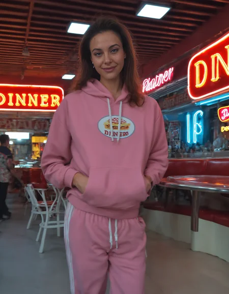 Stable_Yogis_PDXL_Positives2, <lora:Realism_Lora_By_Stable_Yogi_Pony_V1.:0.8> realism, realistic, real life, photorealistic, detailed,, ( vintage diner with neon lights :1.2) ( Sweatshirt and Sweatpants :1.2 ), ( vintage diner with neon lights :1.2) ( Sweatshirt and Sweatpants :1.2 )