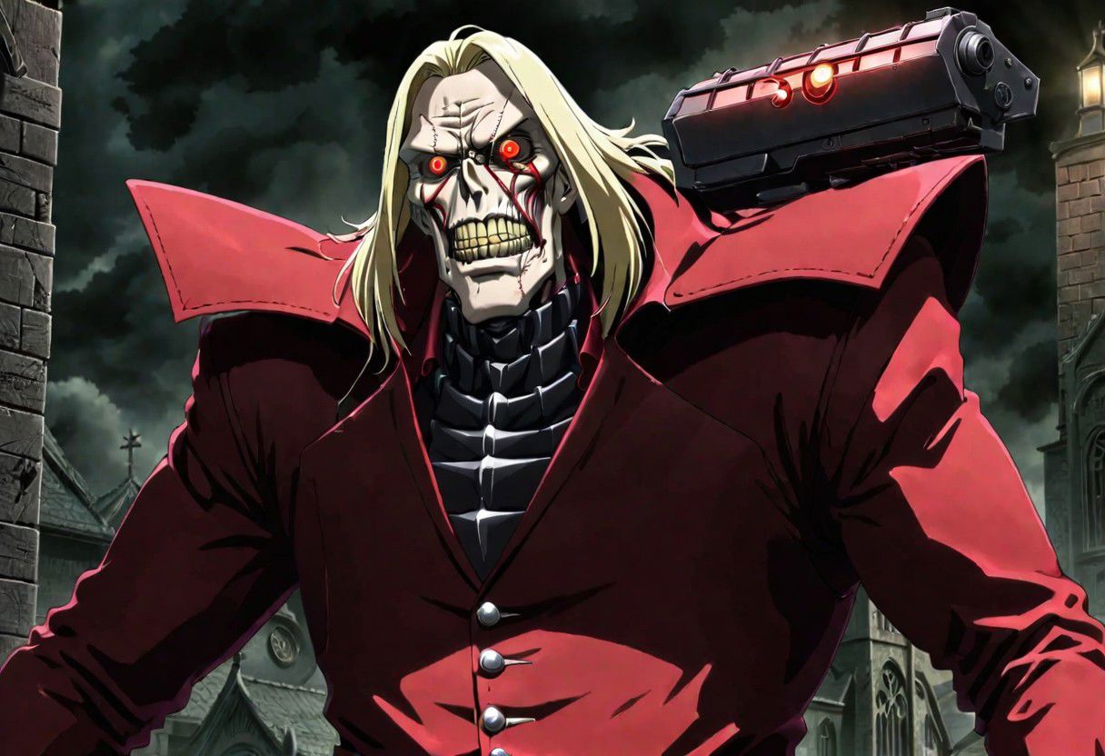 masterpiece,best quality,anime screencap,scene from hellsing, a crabomination