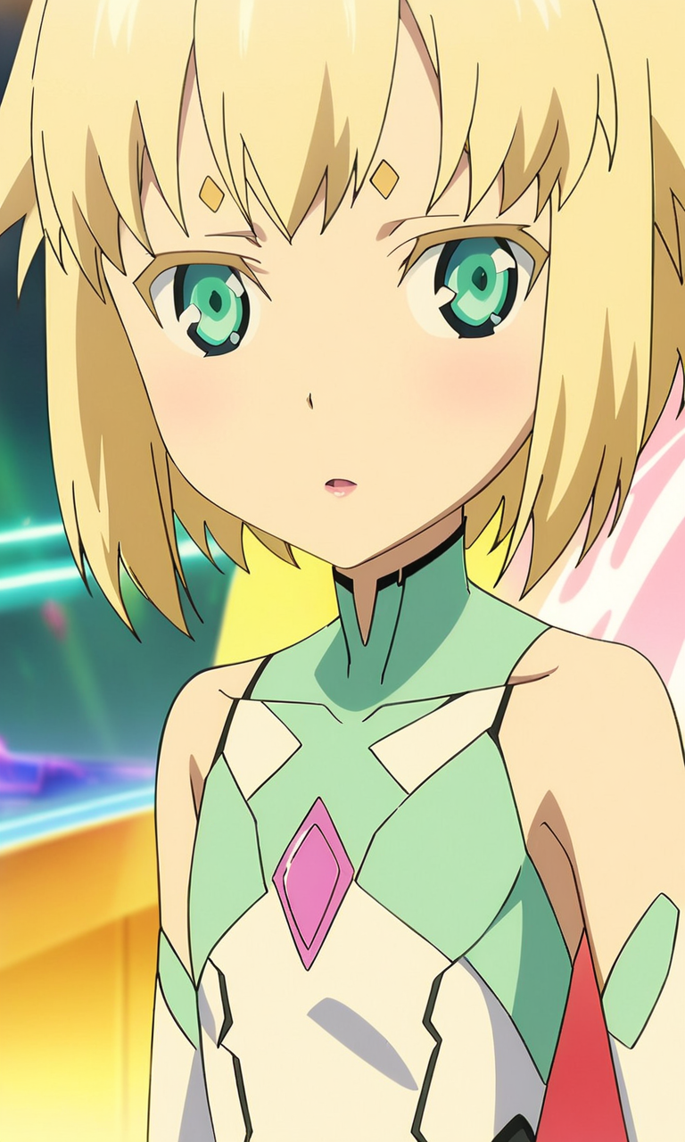 anime artwork juno, 1girl, solo,short hair, blonde hair, lips, green eyes, petite, flat chested,cyborg,masterpiece,best quality,8k highres,detailed . anime style, key visual, vibrant, studio anime, highly detailed