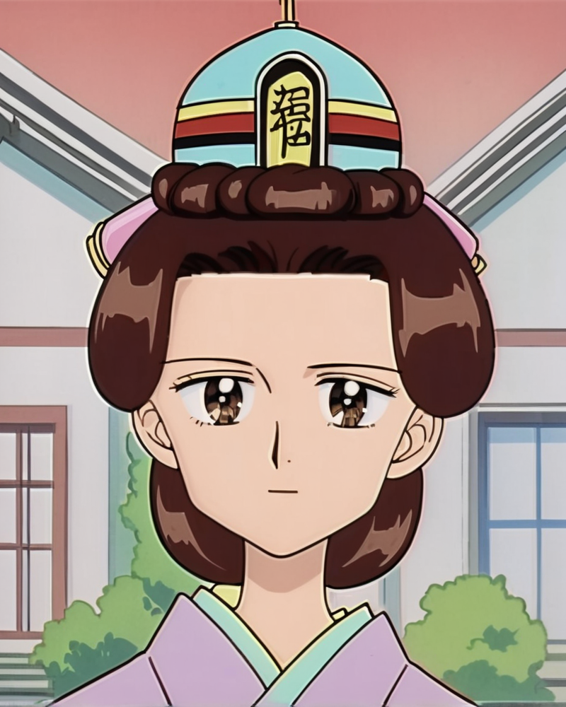 misako kurata, 1girl, solo, japanese clothes, kimono, brown hair, brown eyes, hair ornament, buildings, monkey <lora:Misako_Kurata_FORPONY-20:1>