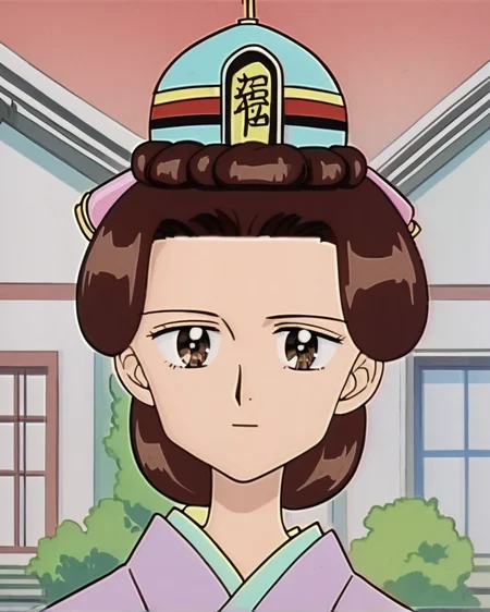 misako kurata, 1girl, solo, japanese clothes, kimono, brown hair, brown eyes, hair ornament, buildings, monkey <lora:Misako_Kurata_FORPONY-20:1>