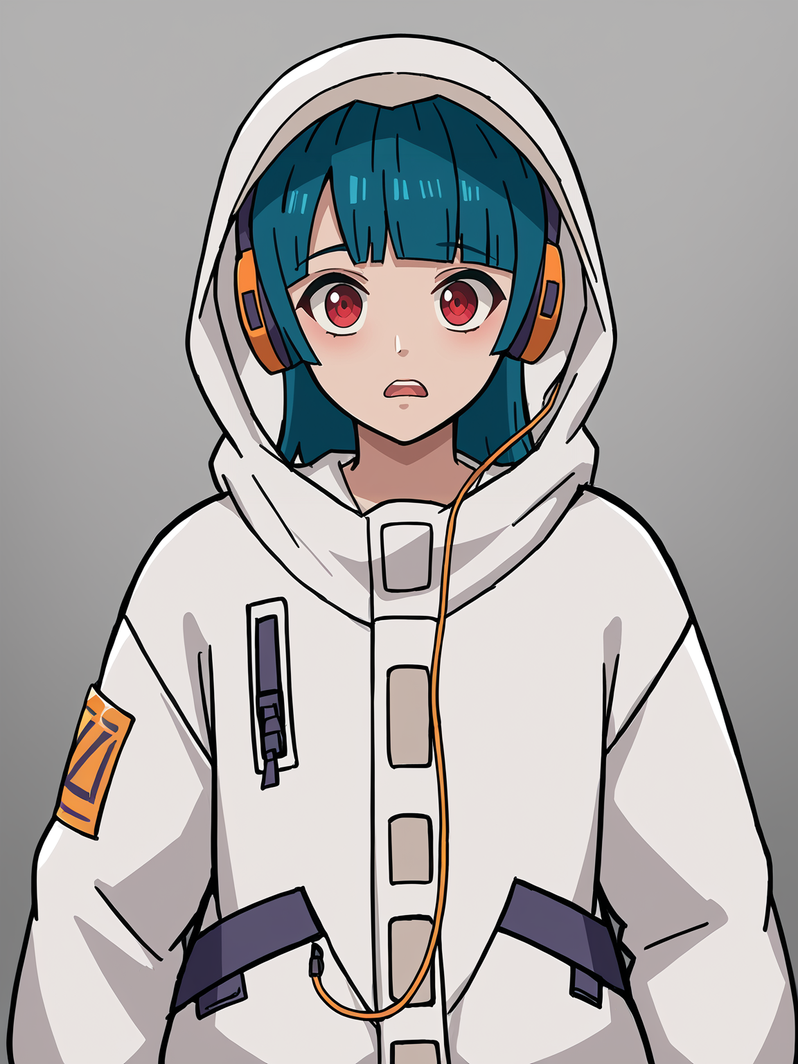 1girl, solo, shock, source_anime, score_9, fnyuki, hood up, looking at viewer, <lora:Yuki (Fortnite):0.95>