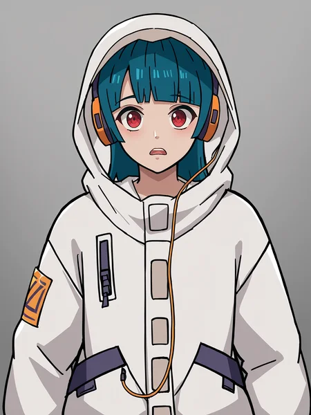 1girl, solo, shock, source_anime, score_9, fnyuki, hood up, looking at viewer, <lora:Yuki (Fortnite):0.95>