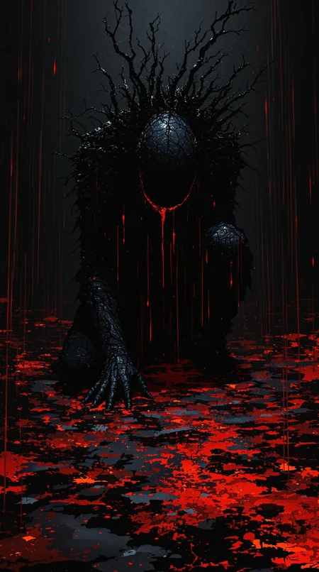 alone in the darkness, broken, kneeling and looking down, full body, no face, (psychopathic:0.8) , brutal composition, gloomy, intense dark tones, leaving an indelible and haunting impression on psyche, very intricate, in the style of Russ Mills and Milo Manara. (vibrant masterpiece, (8k1.5), UHD, very detailed, high-quality, best artist, sharp edges, detailed textures, full view, atmospheric lighting, stunning visuals)