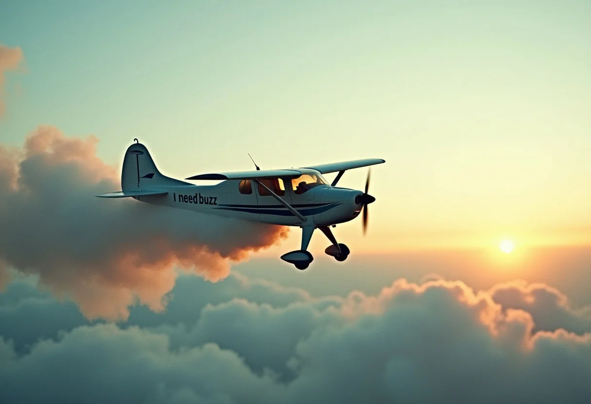 The little plane wrote "I need buzz" in the air with smoke