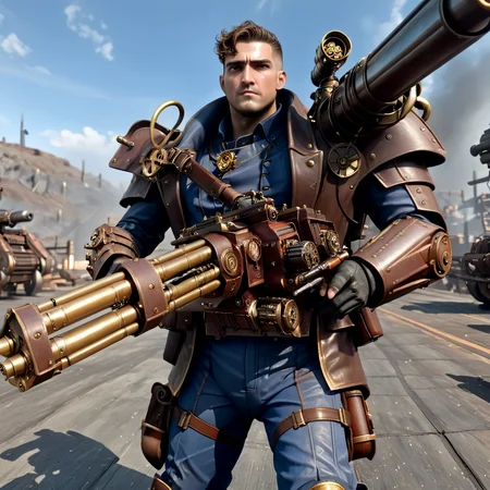 masterpiece,absurd resolution,8k,
fallout,solo,weapon,gun,letterboxed,realistic,head out of frame,machine gun,gatling gun,steampunk,ammunition belt,minigun,pointing weapon forward
, <lora:fallout_xl:1>