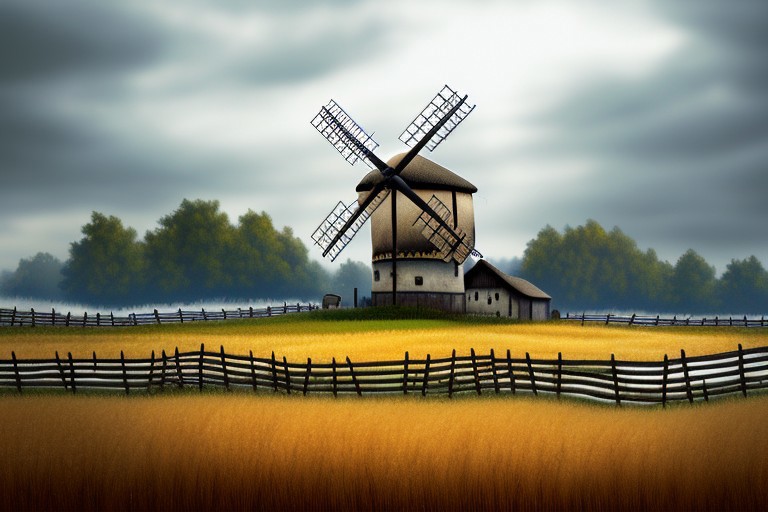 RAW photo, (masterpiece:1.3), subsurface scattering, heavy shadow, (high quality:1.4), (intricate, high detail:1.2), professional photography, HDR, High Dynamic Range, realistic, ultra realistic, photorealistic, high resolution, film photography, ambient lighting, atmospheric effects, <lora:detail_slider_v4:2>, OverallDetail, nice fantasy farmhouse, wheat fields, windmill, fence, fantfa, <lora:FantasyFarm:1>