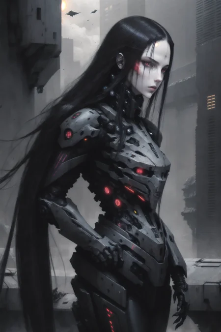 dark colors, best quality,realistic,sharp, highly detailed,soft lighting,pcell, hair, cyborg, portrait, detailed face, pale skin, tubes, concrete, mega structures, giant buildings ,decrepit scenery, debris, <lora:blamev2:0.7>