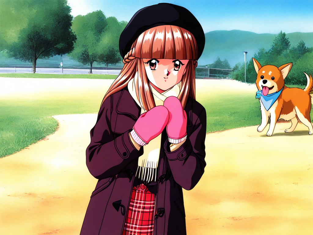 general,highres, ultra-detailed,very aesthetic,best quality ,best hands, BREAK <lora:Mikihara_Megumi_Tokimeki_Memorial_IS:1>
Mikihara_Megumi(Tokimeki_Memorial), 1girl, solo, light brown hair, long hair, brown eyes, blunt bangs, braid,
black hat, skirt, mittens, scarf, coat, 1990s (style), plaid, plaid skirt, gloves, looking at viewer, long sleeves, winter clothes, 
animal, dog,
grass, sky, park,