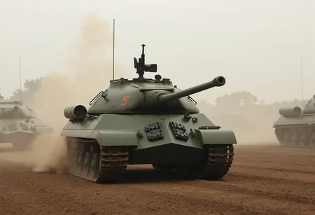<lora:is3:0.9>is3,Realistic depiction of the battlefield, Masterpiece, Top quality, Harsh battle atmosphere (1.4), Dust (1.1), Smog, Exquisite weapons (1.0), Atmospheric lighting (1.1), Cinematic composition (1.2), Historical accuracy (1.4),
This is the Soviet heavy tank, IS3. The vehicle length is 6.67 m, the overall width is 3.2 m, and the overall height is 2.45 m.from front.Turret mounted machine gun.Spare tracks on the front of the vehicle.no humans.Rotating turret.Russian green body color.