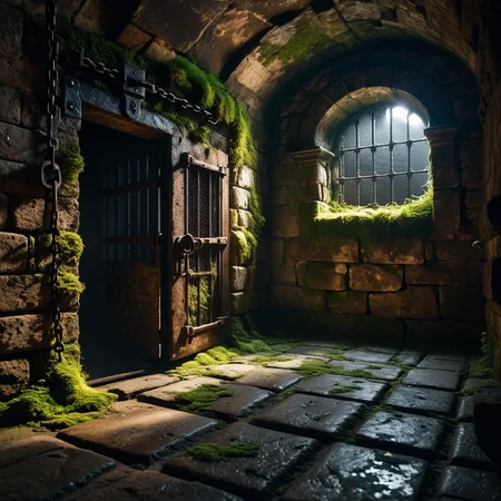 A dark and grim medieval castle dungeon, designed for imprisoning captives. The walls are made of aged, damp stone bricks, cracked and worn with time, with patches of moss and moisture seeping through. The small, claustrophobic space is lit by a single flickering torch mounted on the wall, casting long, eerie shadows across the room. Rusted iron bars form a heavy prison door with a corroded lock and hinges, partially ajar or firmly shut. The floor is rough, uneven stone, covered in dirt and faint stains, hinting at years of suffering. Chains hang loosely from rusted hooks embedded in the walls, their metal corroded and worn. In one corner, a small, grated window lets in a thin sliver of cold, pale light, emphasizing the dungeon's oppressive and hopeless atmosphere. The air feels damp, stale, and heavy with silence, evoking a chilling sense of isolation and despair.
<lora:SDXLFaeTastic2400:0.4> <lora:extremely_detailed:0.4> extremely detailed, Masterpiece,best quality,hi res,8k,hi res,8k,award winning,(sharp focus, intricate, highly detailed),
