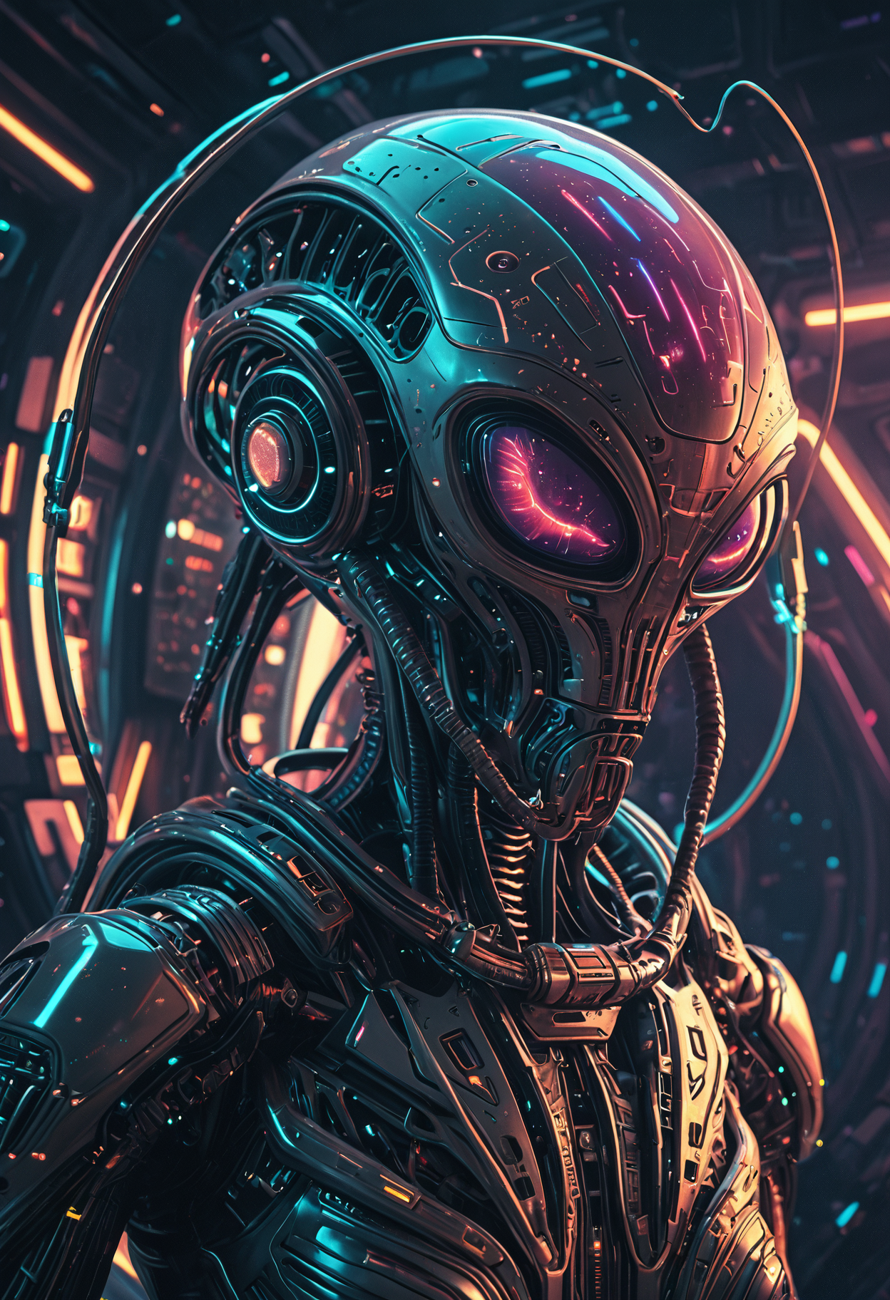 Alien-themed <lora:Beeple_retrofuturism-000005:1>,Beeple style,retrofuturism, . Extraterrestrial, cosmic, otherworldly, mysterious, sci-fi, highly detailed