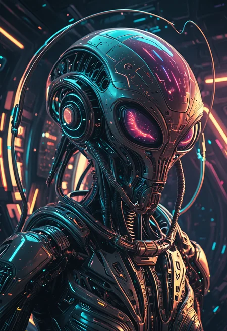 Alien-themed <lora:Beeple_retrofuturism-000005:1>,Beeple style,retrofuturism, . Extraterrestrial, cosmic, otherworldly, mysterious, sci-fi, highly detailed