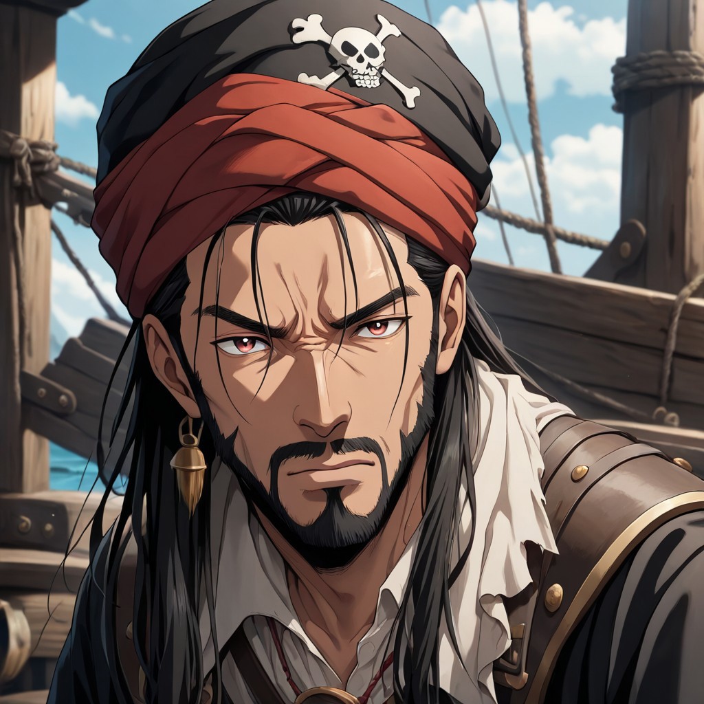 masterpiece, best quality, newest, absurdres, highres, anime, anime style, PAV1.0IL, pirate, 1boy, pirate,