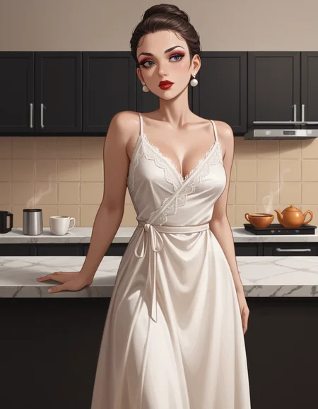 play-doh style score_9, score_8_up, score_7_up, score_6_up, score_5_up, score_4_up, hud_s1lk_ngwn, 1girl, makeup, lipstick, solo, Pearl-white strands fashioned into an elegant updo., sleeveless white dress, lace trim, breasts, <lora:hud_s1lk_ngwn_XLP:0.7> , A vibrant, contemporary coffee shop, filled with a variety of modern coffee brews and a bright, cozy design . sculpture, clay art, centered composition, Claymation
