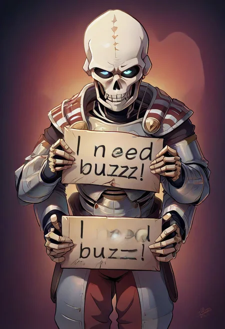 Skeleton soldier, modern armour, (need_buzz, holding sign),1girl,  need_buzz, holding sign with another hand : 1.3),