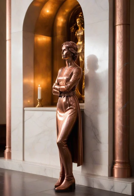 a copper statue portraying a woman, thinking, hopeless, depressing, enshrined in an alcove, marble church background
BREAK
CivChan