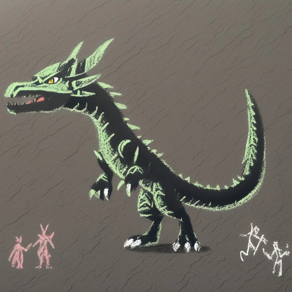ch4lkdr4wing, chalk, 1boy, phaedrus, no humans, yellow eyes, teeth, sharp teeth, dragon, claws, tail, horns, spikes, open mouth