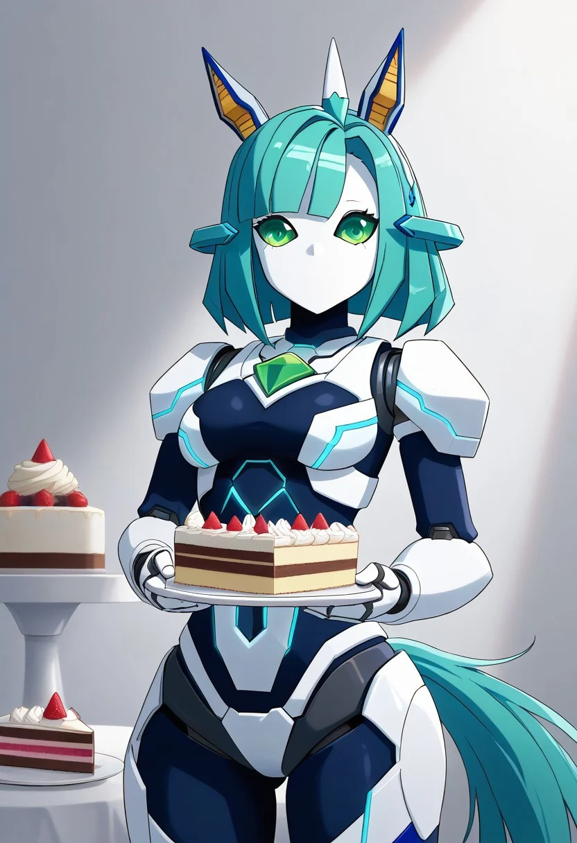 1girl, green eyes, robot, android, mechanical ears,  animal ears, green hair, blue hair, no mouth, humanoid robot, tail, bangs, robot joints, horse ears  horse tail, 
, mechamusume,cake art, lighting from behind pyramid,,  1girl, green eyes, robot, android, mechanical ears, animal ears, green hair, blue hair, no mouth, humanoid robot, tail, bangs, robot joints, horse ears
made of cake background objects, ,