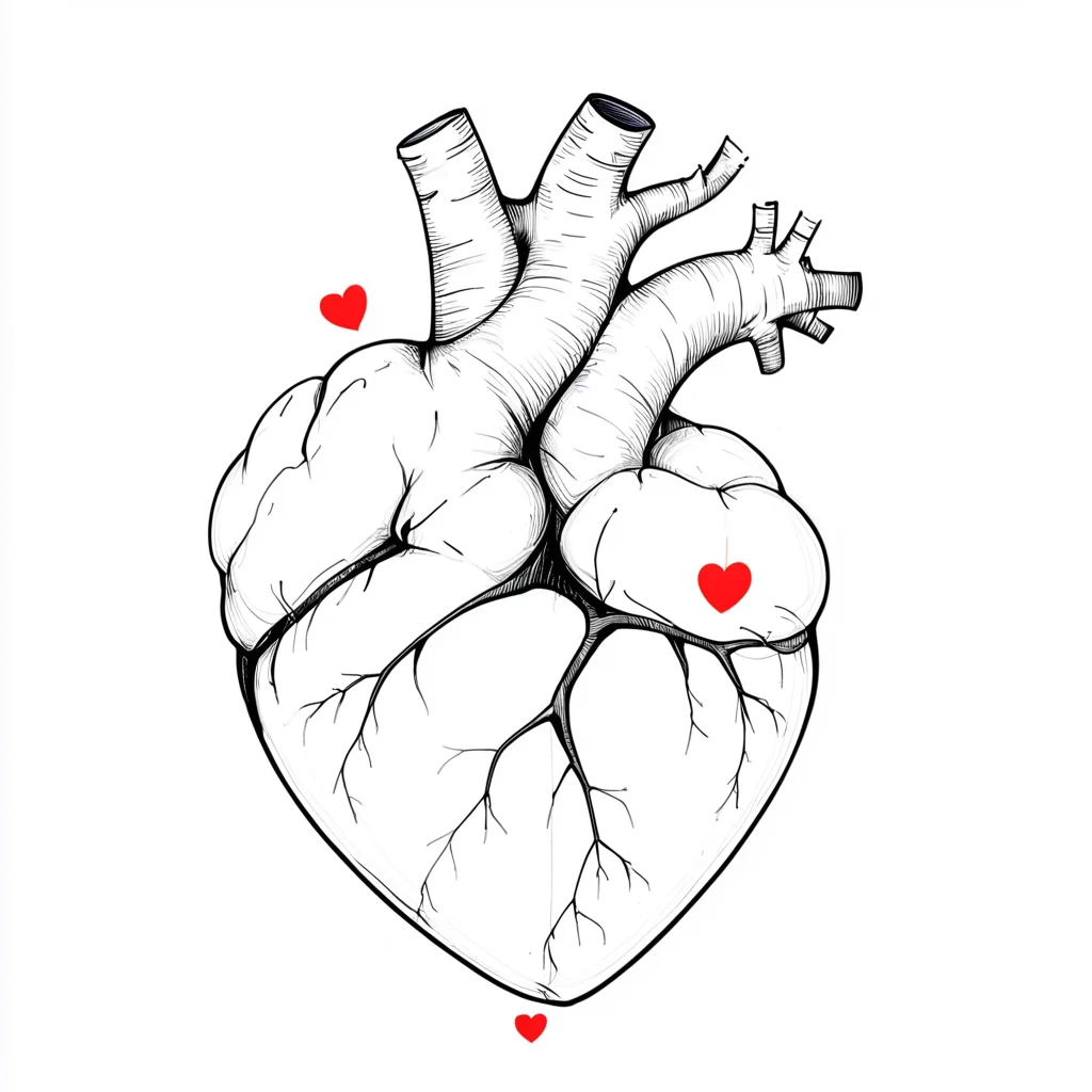 <lora:Minimalist_Line_Art:1>, ArsMJStyle, Minimalist Line Art, Spot Colors, line art heart, A drawing of a human heart with red hearts., heart, white background, monochrome, simple background, no humans, solo, spot color