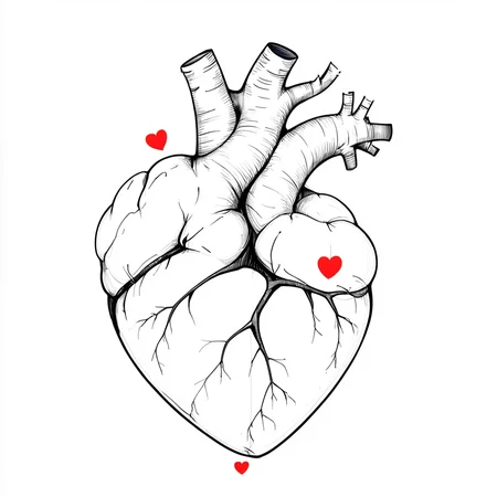 <lora:Minimalist_Line_Art:1>, ArsMJStyle, Minimalist Line Art, Spot Colors, line art heart, A drawing of a human heart with red hearts., heart, white background, monochrome, simple background, no humans, solo, spot color