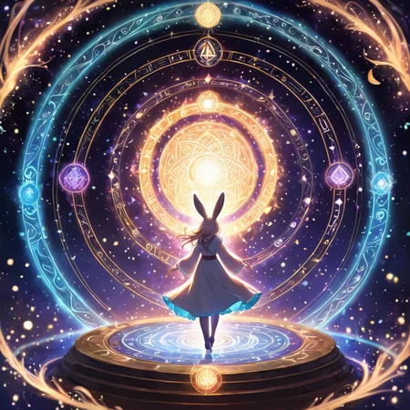 score_9,score_8_up,score_7_up,
(Solo), full body, haru, furry female anthro, white fur, rabbit girl, black eyes, (shirt), cute round face, happy,
very aesthetic, intricate details,
ritual, many magic circles, magic array, magic circles sidelighting, light particles, abstract, beautiful, Expressive,lmao
swirling magic, swirling energy, pulsating aura, mystic symbols, glowing runes, shimmering particles,
swirling leaves,