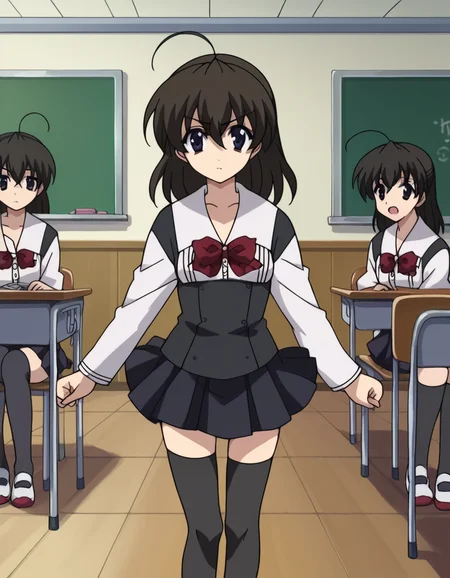 score_9, score_8_up, score_7_up, source_anime,
sekaisaionji, <lora:sekai-saionji-ponyxl-lora-nochekaiser:1>,
sekai saionji, black hair, brown eyes, ahoge,
skirt, thighhighs, school uniform, shoes, black thighhighs, zettai ryouiki,
indoors, classroom,
looking at viewer, cowboy shot, dynamic pose,