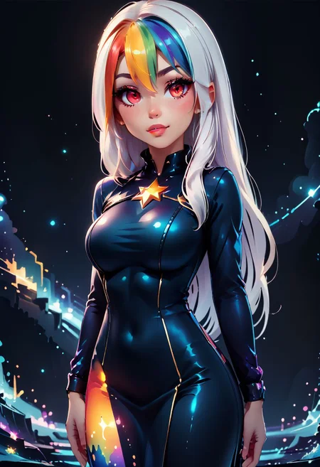 score_9, score_8_up, score_7_up, score_6_up, score_5_up, score_4_up score_9,score_8_up, digital art, realistic 3D illustration,
BREAK,
neon coloring, cute, chibi, kawaii, girl Silhouette, magical nebula eyes, full body dress, standing on water, glowing long hair,
Roxy_Citron_OC, 1girl, solo, red eyes, white hair, rainbow hair, long hair, streaked hair, hair between eyes,
dark background, many neon stars behind, serene, reflection, paint dripping, outline color, clean, sharp edges, minimalist, color black,
BREAK,
upper body,
(head tilt, portrait:1),
subsurface scattering, soft lighting, contemplative expression, dark background, subtle makeup, high-resolution, detailed texture, emotional depth, dramatic mood, serene atmosphere, cinematic lighting. perfectly round breasts, big breasts, firm breasts, SkinHairDetail, eye contact, looking at viewer, cowboy shot,