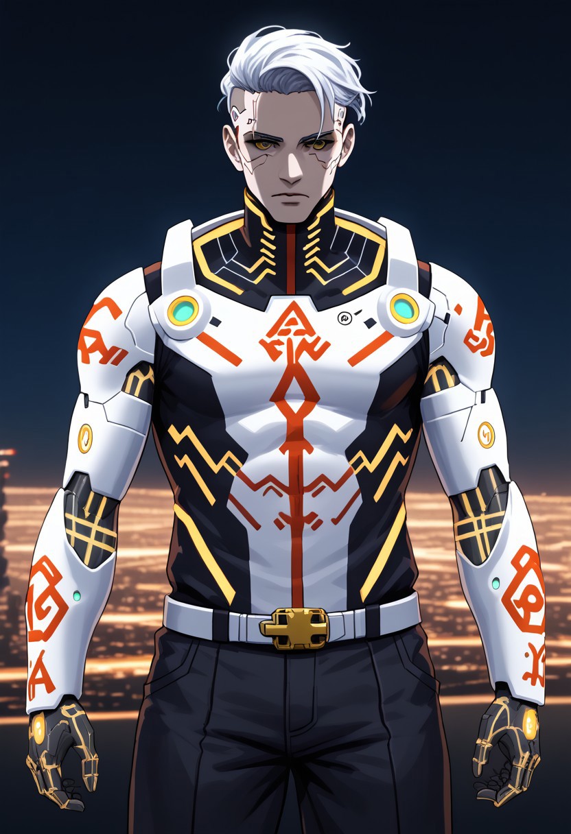 a golden and white porcelain, infinity, cyberpunk, (pmg style, DedMoroz)