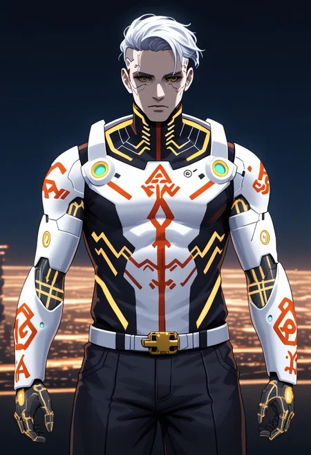 a golden and white porcelain, infinity, cyberpunk, (pmg style, DedMoroz)