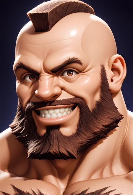 masterpiece, best quality, amazing quality, dutch angle, abstract background, BREAK
1boy, solo, male focus, sf_zanfief, brown eyes, brown hair, mohawk, beard, facial hair, face focus, smiling, BREAK
<lora:cfg_scale_boost:.6> <lora:Zangief_-_Street_Fighter_-_ILXL:1>