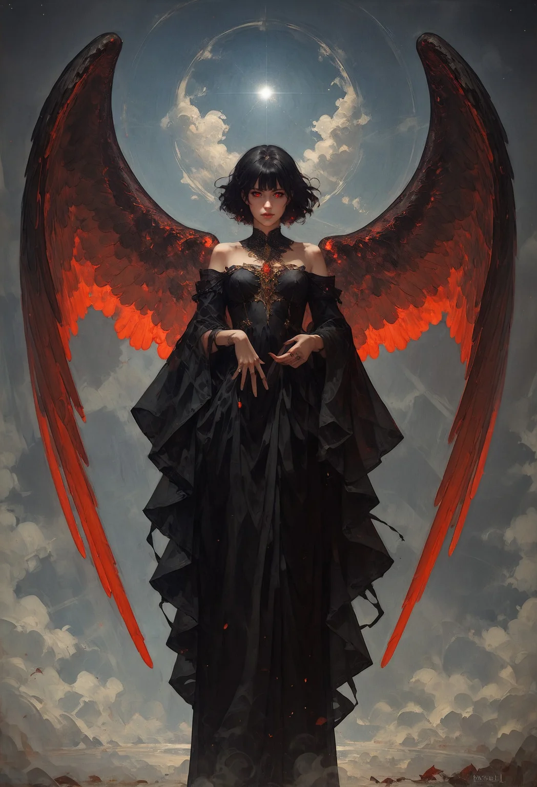 score_9, score_8_up, score_7_up, woman, black skin, intricate, gold trim, fringe, wings, otherworldly, ceremonial outfit, Crystaline Peaks, snake, vibrant, high contrast, (atmospheric perspective:1.4) <lora:sdxl/pony_freckledvixon_gothic_oil_style:0.7> d4rk01l <lora:sdxl/pony_summer_days_style:0.5>