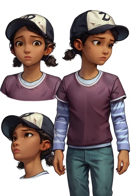 score_9, score_8_up, score_7_up, score_6_up, score_5_up, score_4_up, conceptart,multiple views,white background,simple background,<lora:concept:1>
1girl, black hair, short twintails, brown eyes, dark skin, dark-skinned female
shirt, layered sleeves, short over long sleeves, long sleeves, pants, hat, baseball cap
<lora:princess_xl_v1:0.7>, <lora:Expressive_H:0.6>, <lora:incase-ilff-v3-4:0.5>, <lora:MysticalPlantPenetratorPDXL:0.5>, <lora:ClementineS2:1>