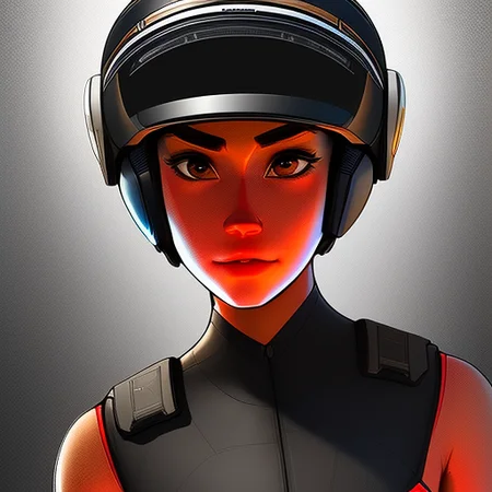 ambrotype of a strong, aerodynamic, Depressed Recon woman, Sumptuous, :d, with short black hair wearing visor , digital art, highly detailed, fine detail, intricate, outrun, vaporware