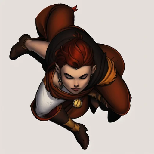 dndtoken, a female monk with a pixie cut red hair, ((white background)) <lora:dndtoken_v101:0.85>