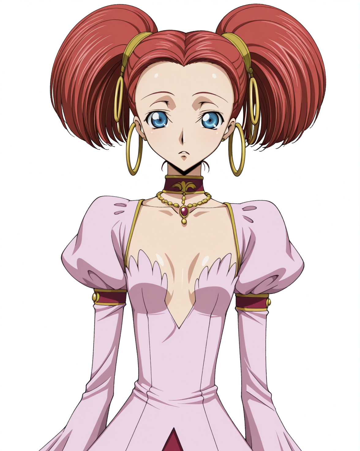 anime coloring,anime screencap,
highres,best quality,masterpiece,
shiny skin,
BREAK
<lora:transparent-background-illustriousxl-lora-nochekaiser:1>,transparent background,(white background:1.1),
Code Geass,
BREAK
<lora:Carine_ne_Britannia_Code_Geass_IL:1>,carbritan,1girl,solo,flat chest,twintails,blue eyes,red hair,short twintails,earrings,short hair,
long sleeves,jewelry,choker,puffy sleeves,necklace,juliet sleeves,hoop earrings,
full body,standing,
upper_body,