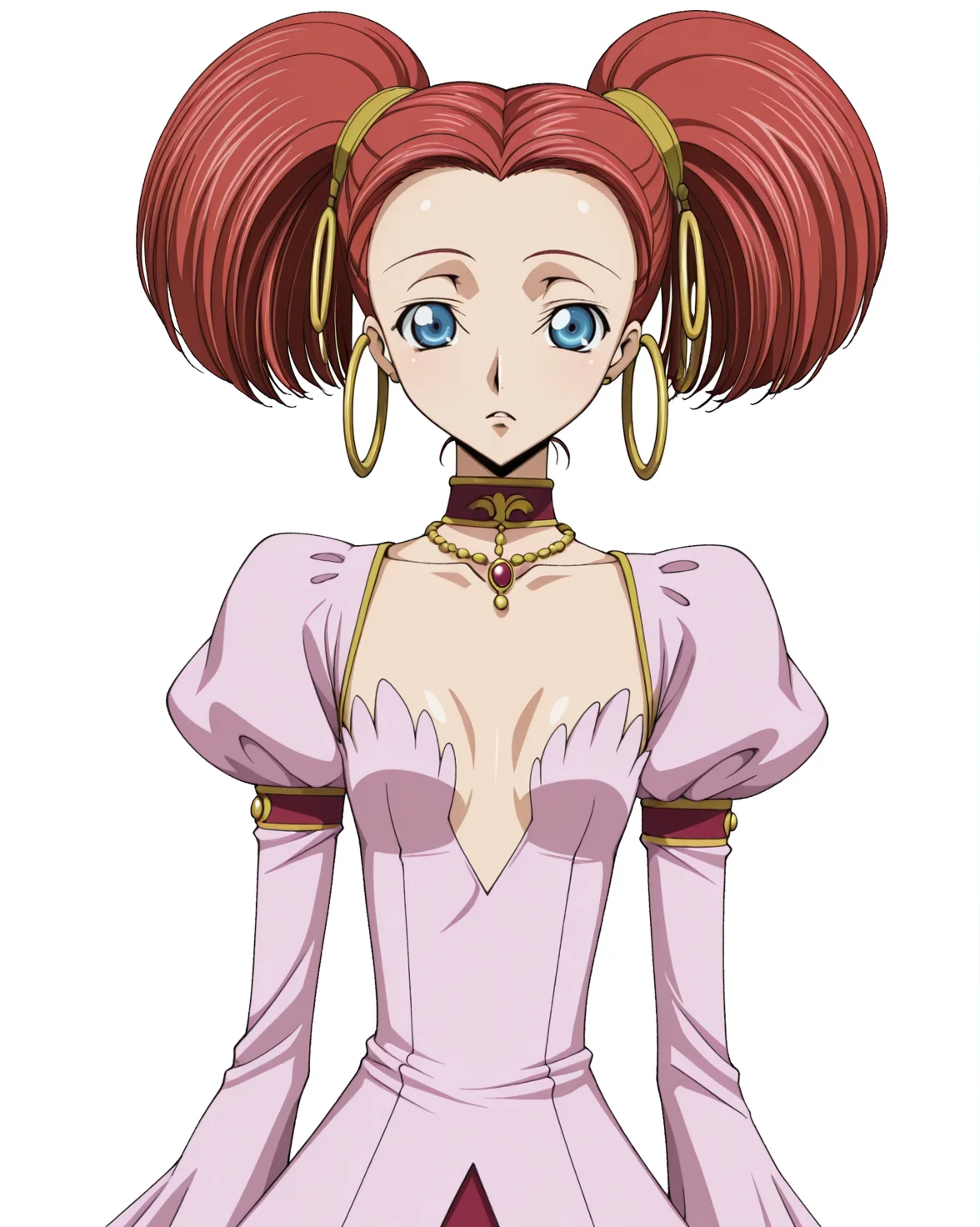 anime coloring,anime screencap,
highres,best quality,masterpiece,
shiny skin,
BREAK
<lora:transparent-background-illustriousxl-lora-nochekaiser:1>,transparent background,(white background:1.1),
Code Geass,
BREAK
<lora:Carine_ne_Britannia_Code_Geass_IL:1>,carbritan,1girl,solo,flat chest,twintails,blue eyes,red hair,short twintails,earrings,short hair,
long sleeves,jewelry,choker,puffy sleeves,necklace,juliet sleeves,hoop earrings,
full body,standing,
upper_body,