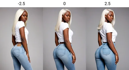 <lora:Bubble Butt_alpha1.0_rank4_noxattn_last:-2.5>, butt, woman, ((standing)), (jeans), (white tshirt), ((looking at viewer)), bubble butt, beautiful face, (((side view))), (white straight hair),
<lora:Skin Color_alpha1.0_rank4_noxattn_last:2.5>,