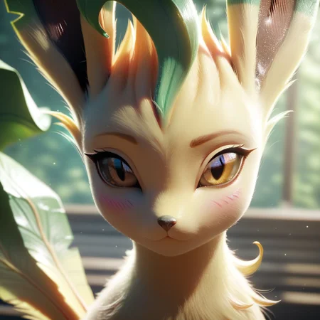 score_9, score_8_up, score_8,
BREAK,
leafeon, looking at viewer, blush, brown eyes, closed mouth, blurry, blurry background, portrait, realistic,
,zPDXL,