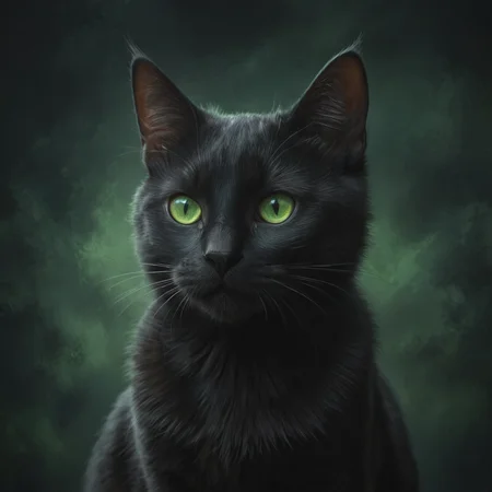black cat with green eyes against black canvas,
, best quality, digital painting, extremely smooth, harmonious color scheme, 32k, HQ, 4K