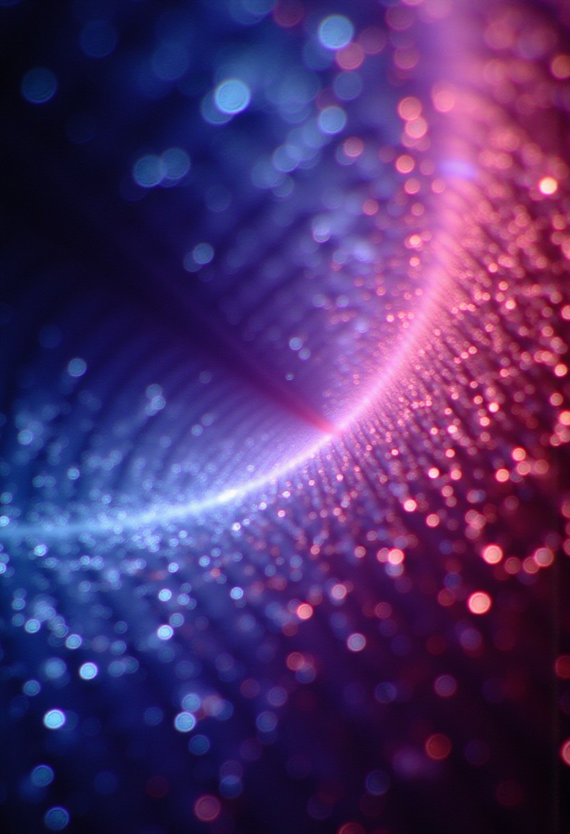 Fractals and bokeh swirl in brilliant shades of blue, purple and red. burned colors glowing with orange heat.  Bands of white light dash across the canvas. High saturation and contrast. sharp lines come into focus. Shattered glass. Shards of crystal.