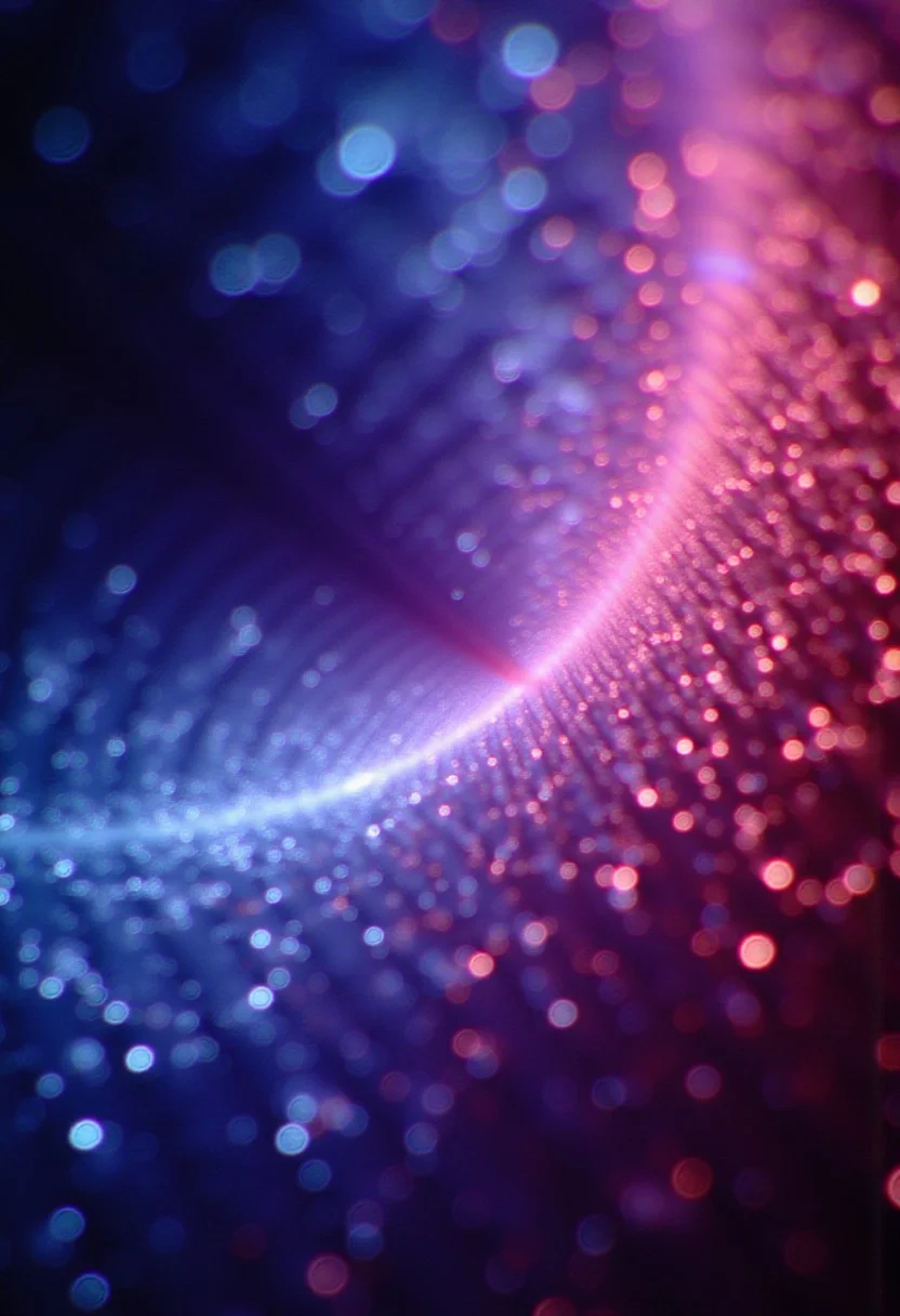 Fractals and bokeh swirl in brilliant shades of blue, purple and red. burned colors glowing with orange heat. Bands of white light dash across the canvas. High saturation and contrast. sharp lines come into focus. Shattered glass. Shards of crystal.