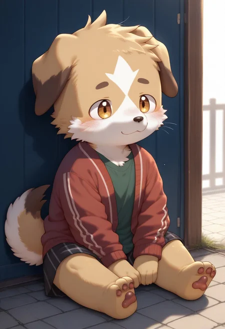 ((fgq)), Kajiura, score_9, score_8_up, score_7_up, dog, solo, full body, digital art, highly detailed, male, cute, anthro, furry, kemono, zPDXL3