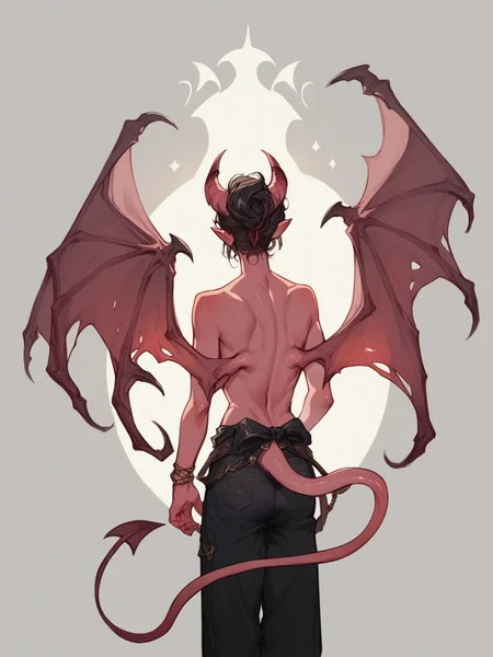 score_9, score_8_up, score_7_up, score_6_up, score_5_up, score_4_up, 1, w1ngs, <lora:w1ngsXLP:0.7> 1girl, demon wings, from behind,