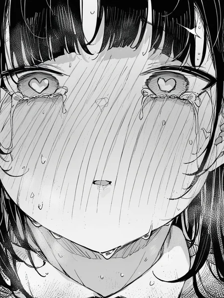 score_9, score_8_up, score_7_up,  
1girl,  monochrome, black hair, long hair, close-up, face, heart shaped pupils, tears, parted lips, full face blush, looking at viewer, white background,