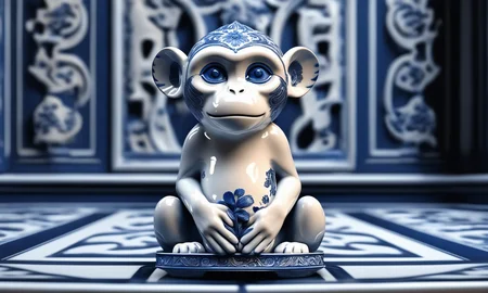 <lora:bwporcelaincd_xl-000007:0.7>, a statue of a monkey standing on a table made of (bwporcelaincd_xl, blue and white porcelain, porcelain:1.2, shiny:1.3, solo:1.3) in office, indoors, full body, chinese zodiac, cutie, cute, still life, animal statue, front view, facing viewer, looking at viewer, (Unbelievable Digital Artwork:1.3), CGSociety, ArtStation, master works, 8K,HDR,UHD,masterpiece,best quality,highly detailed,emotional,harmonious,high budget,moody,epic,gorgeous,high resolution,perfect lighting,finely detail,extremely detailed,ultra detailed,realistic,photorealistic,huge filesize,photographic,real,wallpaper,moody lighting,volumetric lighting,reality ray tracing