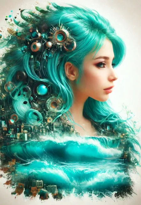 double exposure of a printed circuit in electronics chips merging with opera diva Hatsune Miku with long floating twintails singing high note, full of details, positive emotional, masterpiece, fairytale, <lora:DoubleExposure:1>, (head:2), (portrait, close up:1.6), <lora:The Phantom of the Opera style:1.5> The Phantom of the Opera style, (aqua hair, twintails:2), <lora:loraeyesxl:0.4>